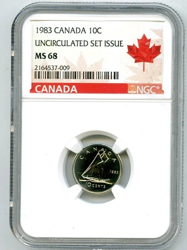 1983 CANADA 10 CENT BLUENOSE DIME NGC MS 68 UNCIRCULATED SET ISSUE COIN