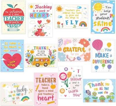 24 Pack Teacher Appreciation Cards Bulk with Envelopes - 300GSM Thick and Blank