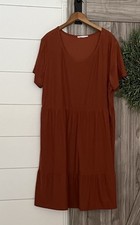 Pink Rose Rust Ruffle Knit A-Line Dress 1X Scoop Neck Short Sleeve