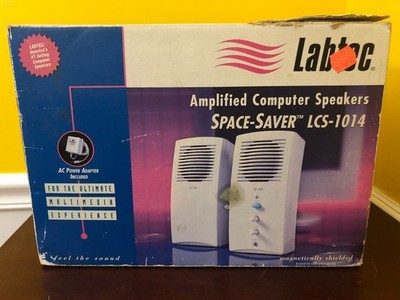New Vintage Labtec Space-Saver LCS-1014 White Amplified Computer Speakers