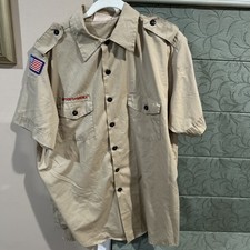 Boy Scout BSA UNIFORM SHIRT Men  s Large Short Sleeve Tan P3