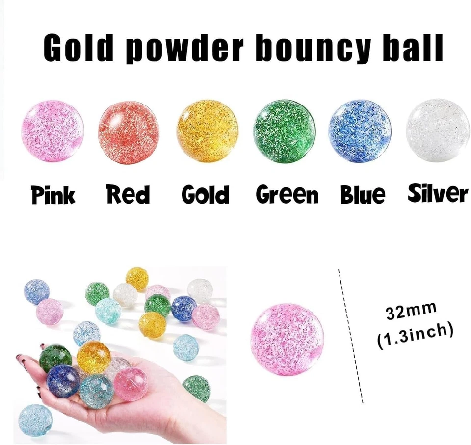 24 piezas bolas hinchables brillantes para niños, 32 mm 6 colores bolas de rebote de goma a granel para Foto 3 de 4