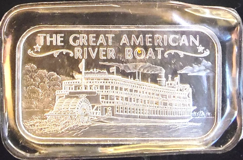 Great American Riverboat Vtg Engravable Sealed Bullion-0.999 Silver 1 Oz Art Bar