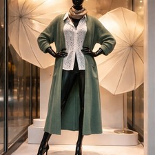 Green  Balloon Sleeve Cardigan Maxi acrylic 