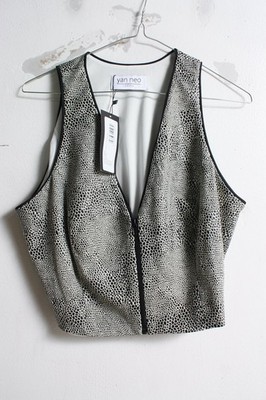 Yan Neo London Damen Kunstleder Reißverschluss vorne Weste Top-Größe 16 NEU (k98)