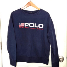 Vintage Polo Ralph Lauren USA Flag Navy Blue Crewneck Pullover Sweatshirt Size S