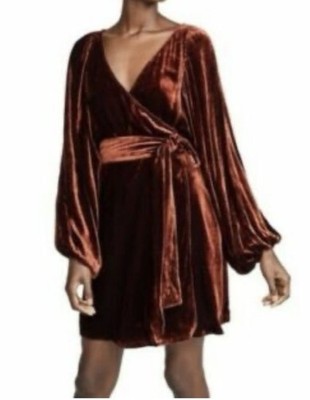 NWT ALC CARLO COGNAC VELVET And Silk Wrap Dress Size 4 ASO Taylor Swift $695