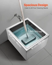 New Stainless Steel Floor Mop Sink, 22 x 19 x 12 in, 304 Stainless Steel, with