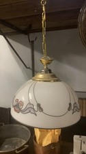 Lampada a sospensione vintage vetro opalino decorato stile Liberty