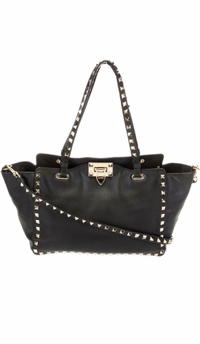Valentino Garavani Rockstud Black Studded Tote Turn Lock Adjustable Strap