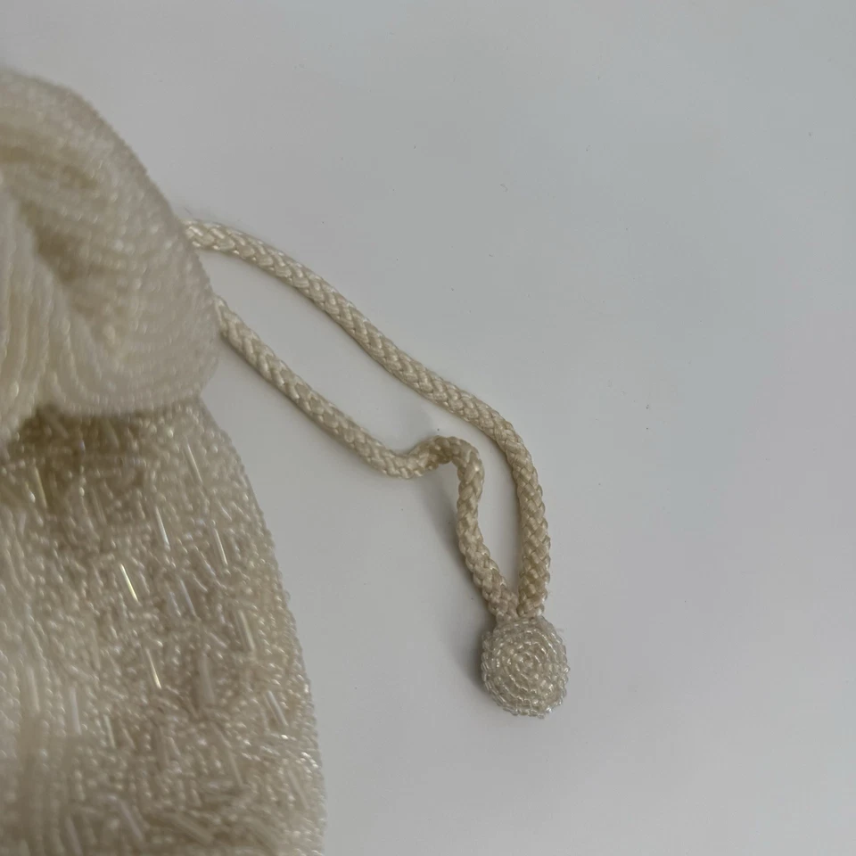 Fellini Carlo Fellini Vintage Beaded Flapper Pouch Bag Formal Ivory Drawstring - Image 3 of 4