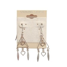 14k rose gold Sterling Silver 925 Dangle Drop Earrings Hearts Love Triangle Hook