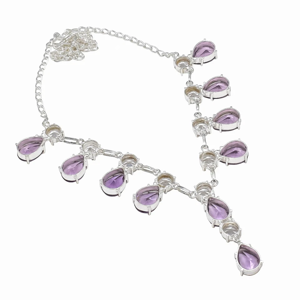 Collar de plata esterlina 925 amatista y topacio piedras preciosas hecho a mano joyería tamaño-18" Foto 4 de 4