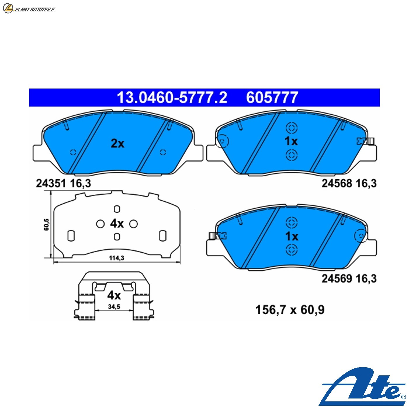 BREMSBELAGSATZ SCHEIBENBREMSE 13.0460-5777.2 FÜR HYUNDAI GRAND/SANTA/FE  KIA