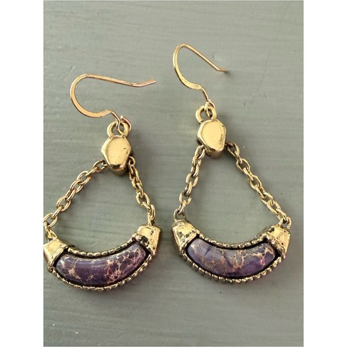 Barse Gold  Tone & Purple Stone Earrings