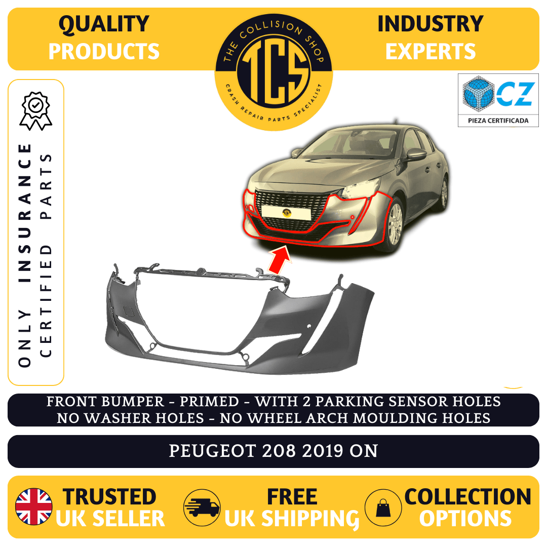 FOR PEUGEOT 208 2019> FRONT BUMPER PRIMED WITH 2 PARKING INSURANCE CERTIFIED NEW