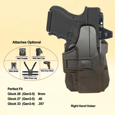 Gun Holster For Glock 26 27 33 (Gen 1 2 3 4 5) OWB Carry Polymer Right Handed