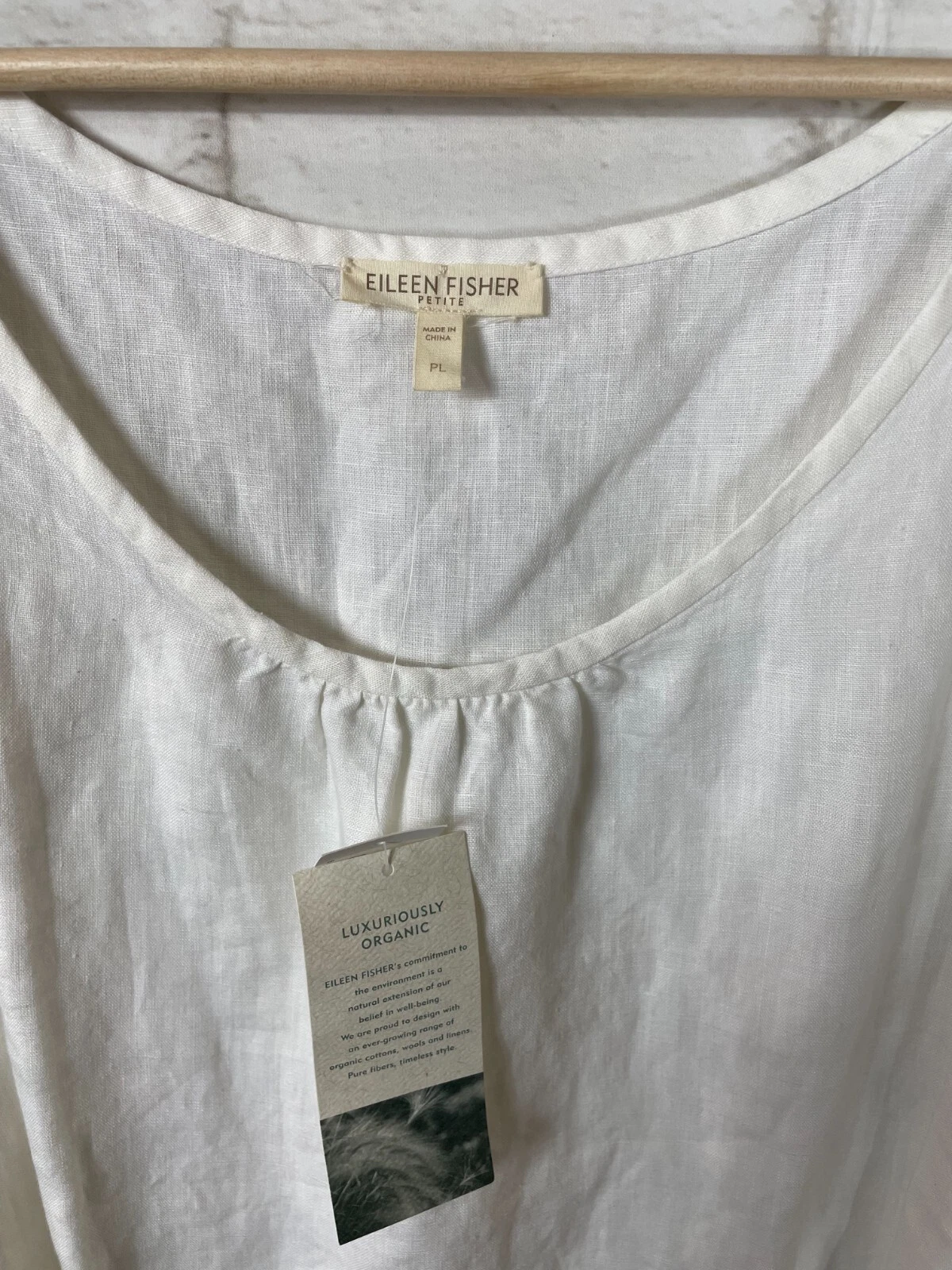 OFF WHITE Abito donna Eileen Fisher bianco sporco senza maniche in lino taglia Petite Large NUOVO