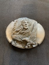 Vintage 1988 Siskiyou Belt Buckle Chief With Eagle Native American Pewter USA