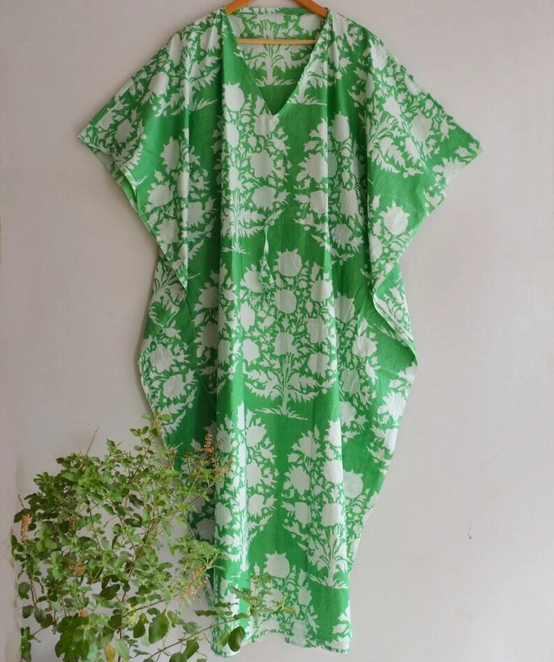 PALM ANGELS Abito da notte maxi abito caftano verde indiano 100% cotone Stati Uniti