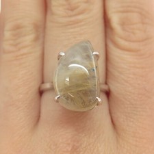 925 Sterling Silver Vintage Real Rutilated Quartz Ring Size 8.25