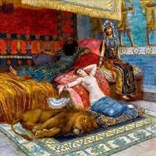 lion rest nude girl G. Rochegrosse Tile Mural Kitchen Backsplash Marble Ceramic