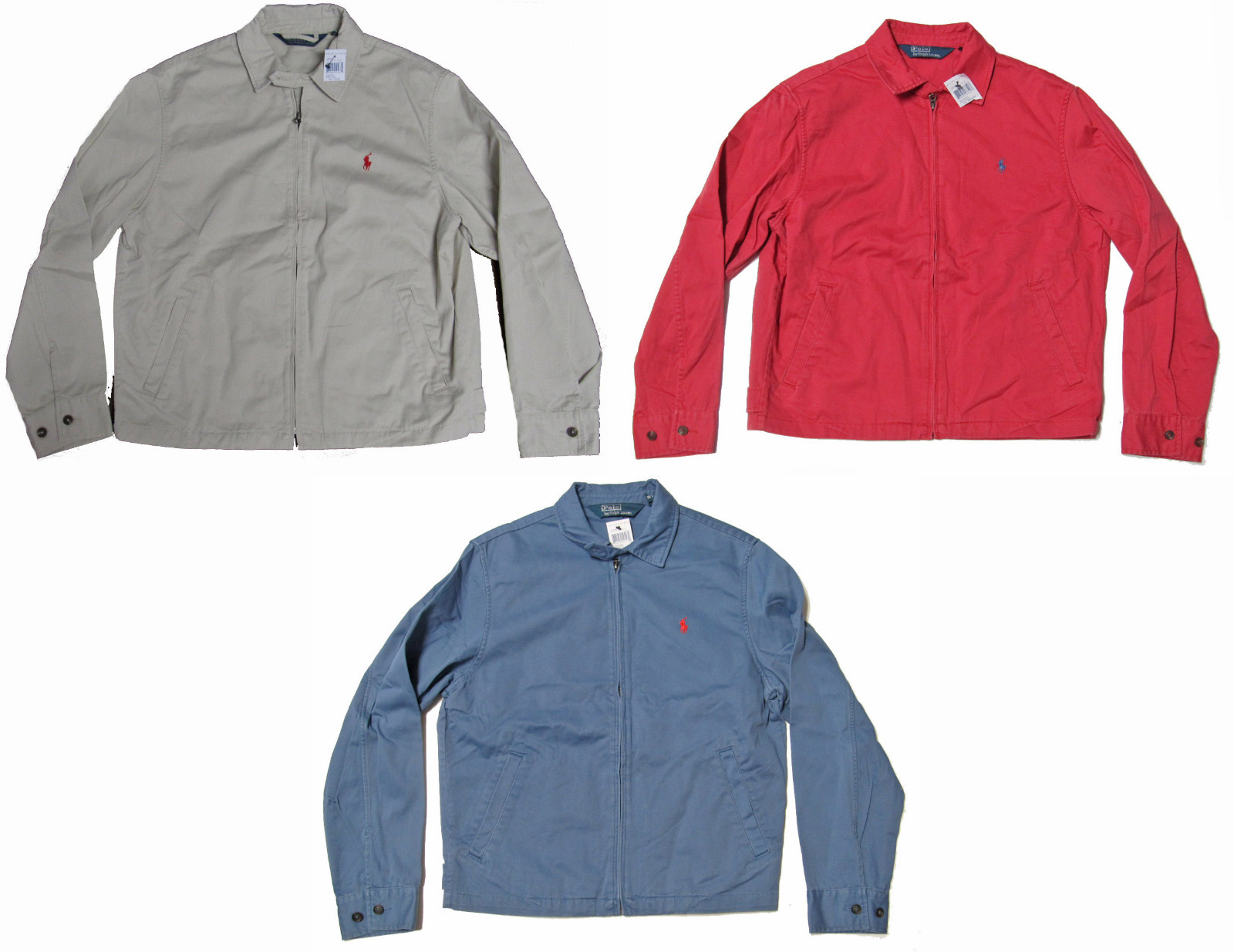 Giacca a vento Polo Ralph Lauren uomo beige rosso blu pony logo zip cappotto nuovo