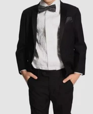 $120 Appaman Kid Boy's Black Velvet Stretch Blazer Suit Jacket Size 5
