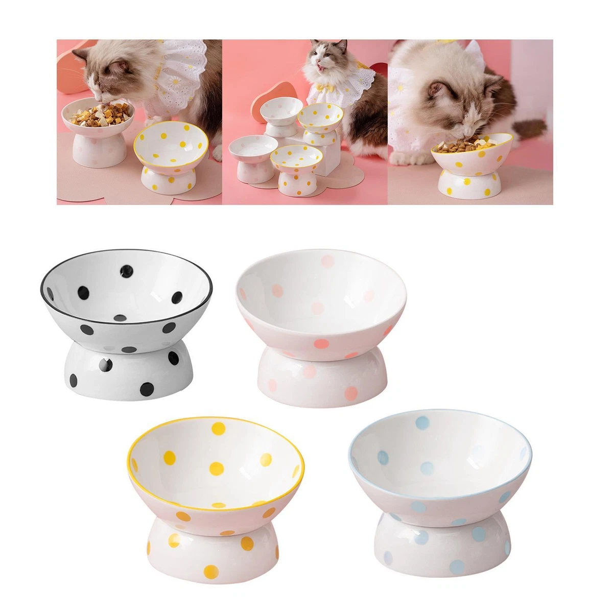 Ceramic Tilted Raised Cat Food Bowl Slant Porcelain Pet Cat Dish
