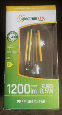 Spectrum LED Leuchtmittel Birnenform 8,5W E27 klar 1200lm Neutralweiß 4000K 300°