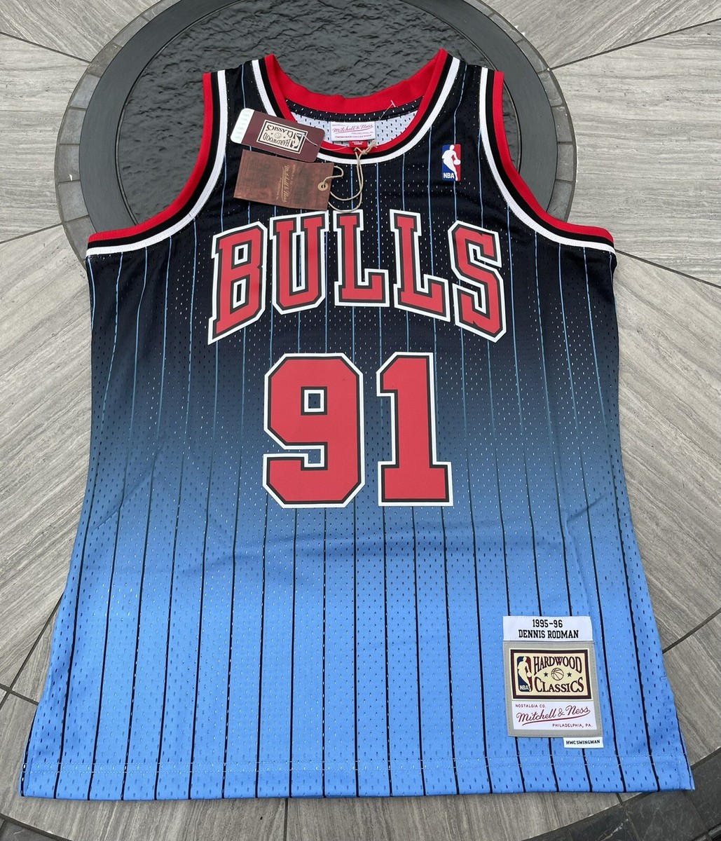 Youth Mitchell & Ness Dennis Rodman Blue/Black Chicago Bulls 1995/96  Hardwood Classics Fadeaway Swingman Player Jersey