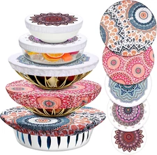 Patelai 10 Pieces Bowl Covers Reusable in 5 Size Stretch Cloth Fabric Bowl Cover