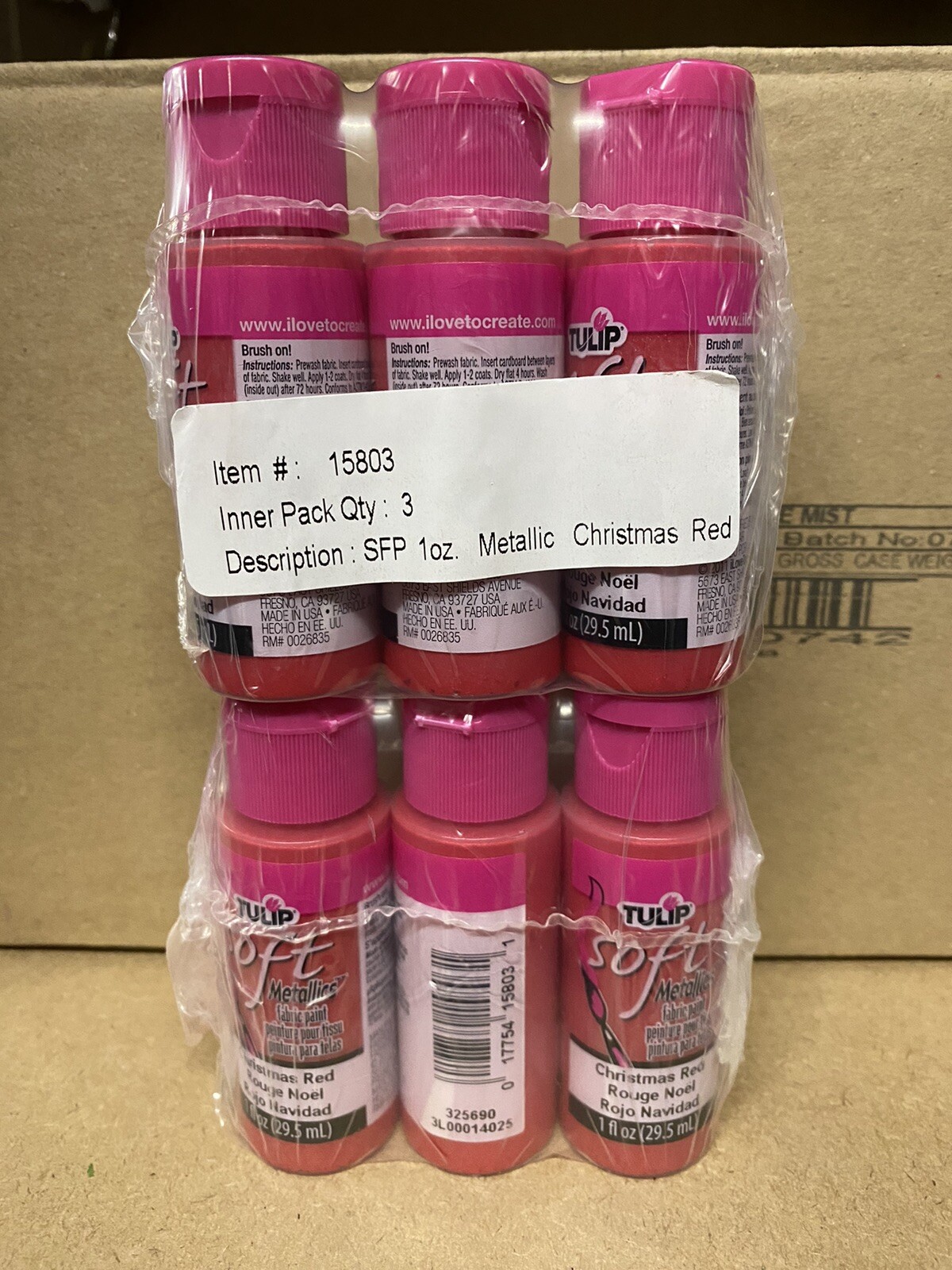 Tulip Soft Metallics Christmas Red Fabric Paint 6 X 29.5ml Bottle