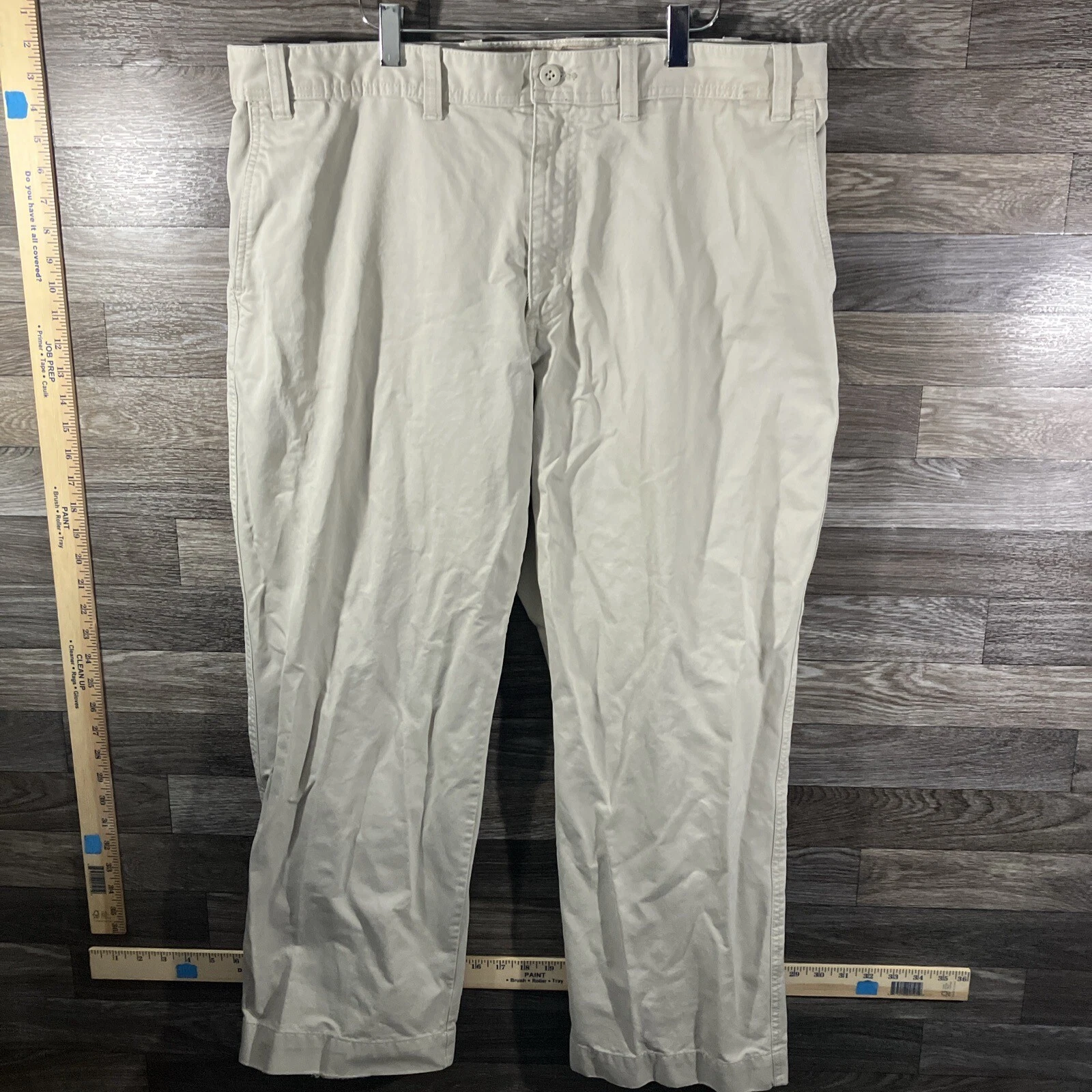 Eddie Bauer Pants Men 40x30 Khaki Slim Legend Wash Flat Front Straight Leg Chino