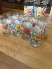 Vintage Corelle Libbey Crisa Summer Blush Tea and Juice Glasses, Total of 10