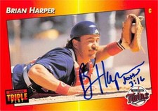 Brian Harper autographed baseball card (Twins) 1992 Donruss Triple Play #76