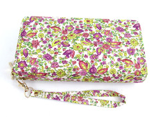 Womens Floral 2 Compartment double zippered wristlet / clutch wallet Multicolor