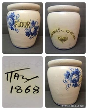 Italy Salt Glaze Cobalt Stoneware Crock 8" 1868 Strawbridge & Clothiers Store 