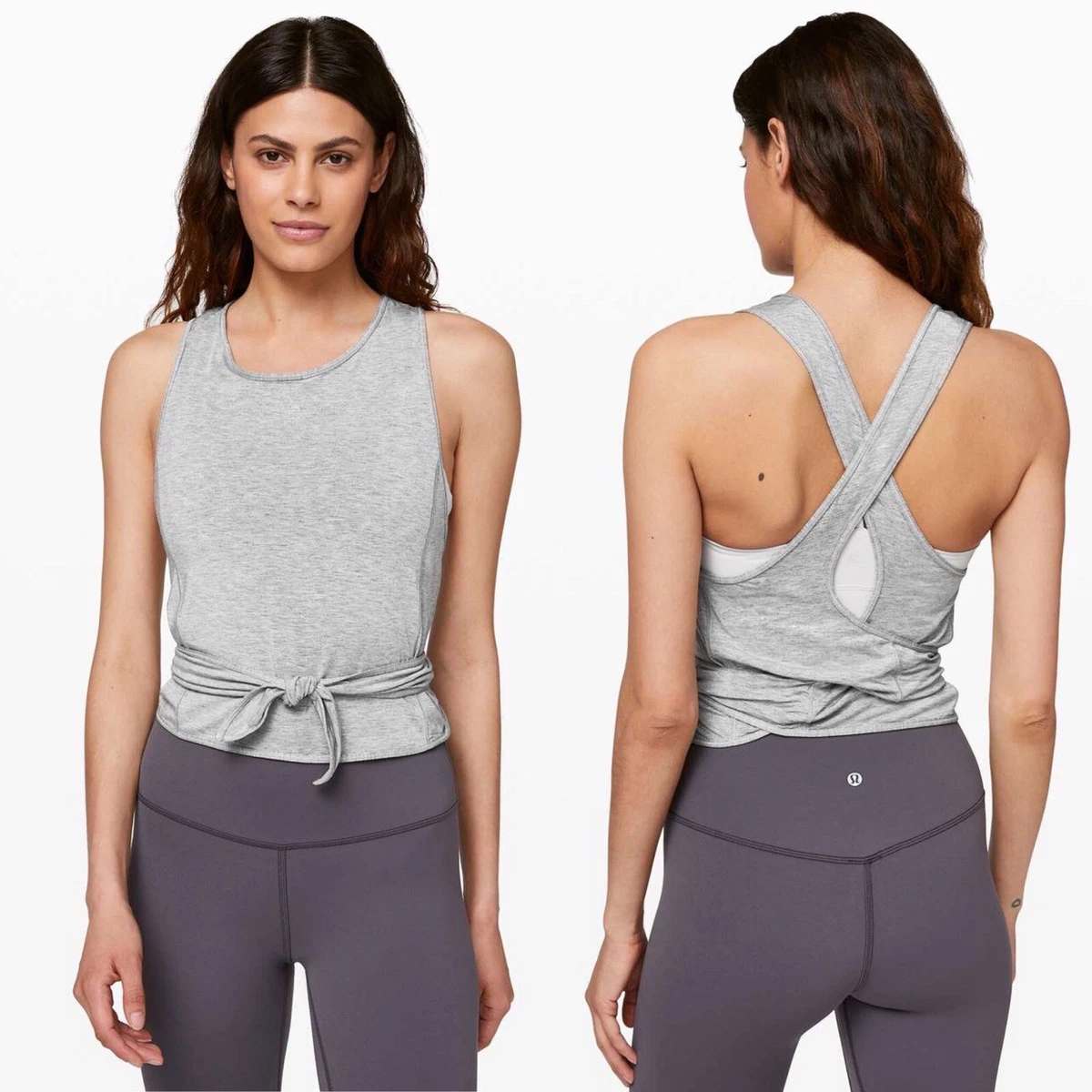 Lululemon Turn to Tie Tank Heathered Core Light Grey Size 8 Wrap Top  Activewear