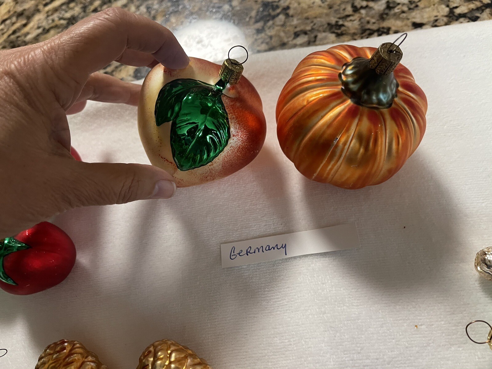 Lot of 37 Vintage Glass Fruit & Vegetable Christmas Ornaments, Inge