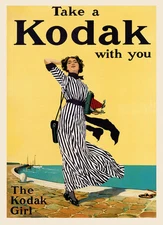Kodak Camera Photographer Lady Beach Vintage Poster Repro FREE S/H in USA