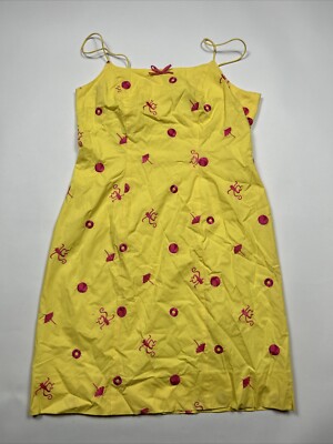 Lilly Pulitzer Yellow Monkey Embroidered Spaghetti Strap Sundress Dress 10 