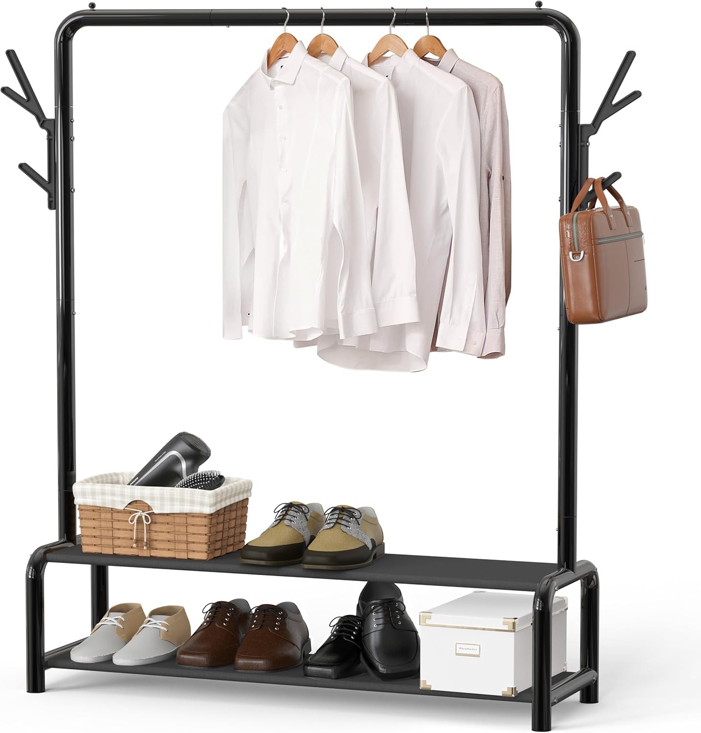 Clothes Rack with Storage Rack and Hat Hook, Freestanding Clothes Organizer-image