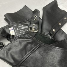 Milwaukee Motorcycle Black Heavy Leather Riding Chaps Zip Legs Small Made In USA