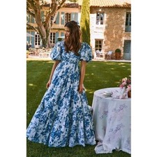 LoveShackFancy DANBURY Blue Floral Maxi Gown Dress Bridal Resort Vacation Sz 2