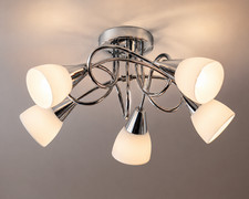 Chrome Glass 5 Light Ceiling Light Modern Multi Arm E14 Pendant Lounge Fixture