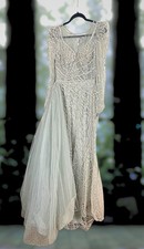 Formal Beaded Light Blue Floor Length Long Sleeve Evening Gown Size 12 NWT