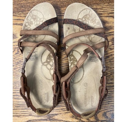 Merrell Terran Lattice II Brown Leather Strappy Gorpcore Granola Womens 8