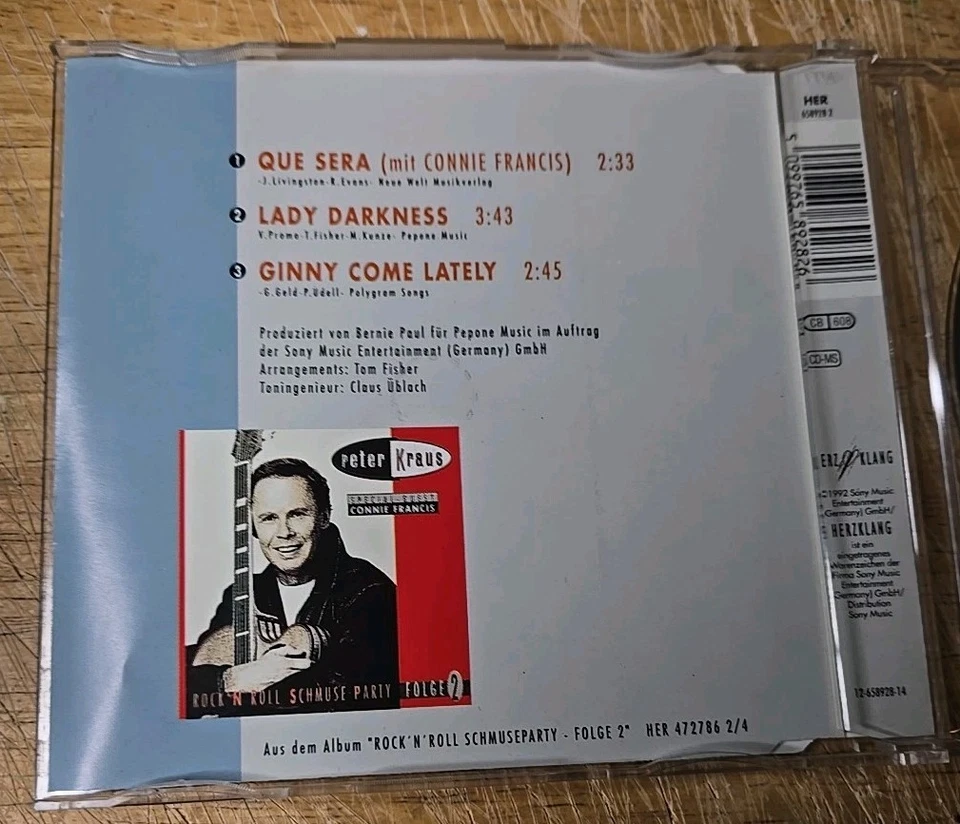 Peter Kraus & Connie Francis QUE SERA 3 Track CD SINGLE 1992 USED Herz Klang*** Foto 2 de 3