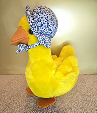 Dakin Vintage Yellow Duck Plush Blue Floral Bonnet 1978 Small 6-14 in